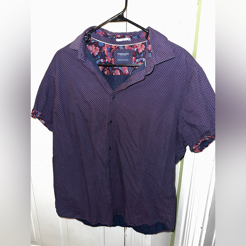 Men's Purple Floral short sleeve button down